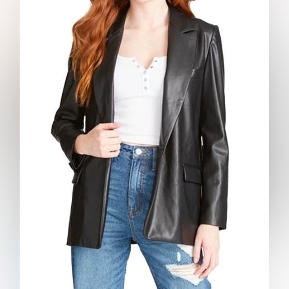 Vigoss Women's Black Faux Leather Open-Front Style Blazer, Size XL - Picture 2 of 12